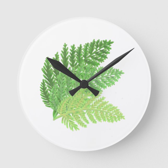 Green Fern Trio Runde Wanduhr (Vorderseite)