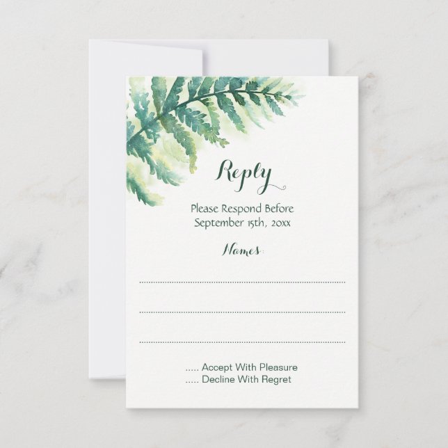Green Fern Water Color Repair Cards RSVP Karte (Vorderseite)