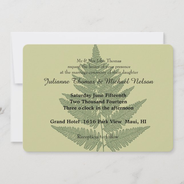 Green Fern Wedding Einladung (Vorderseite)