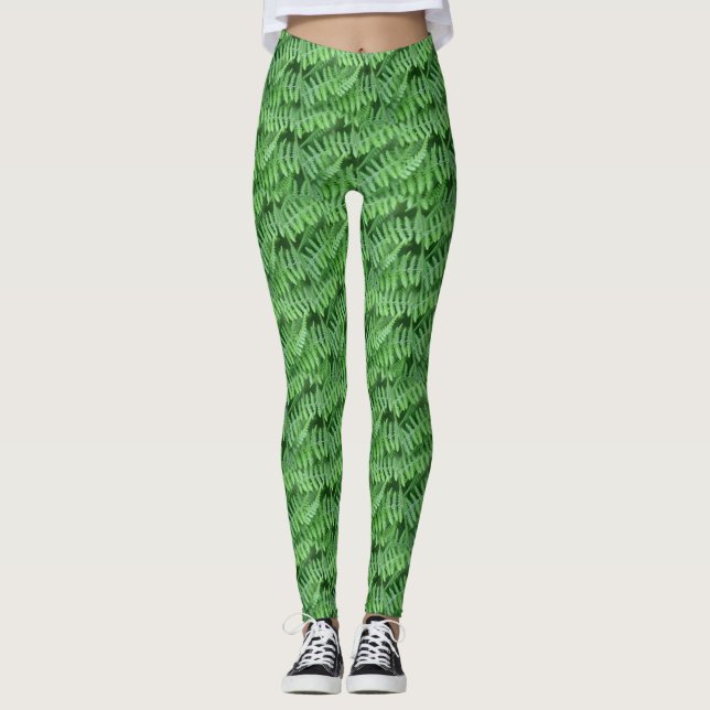 Green Ferns Nature Pattern Leggings (Vorderseite)