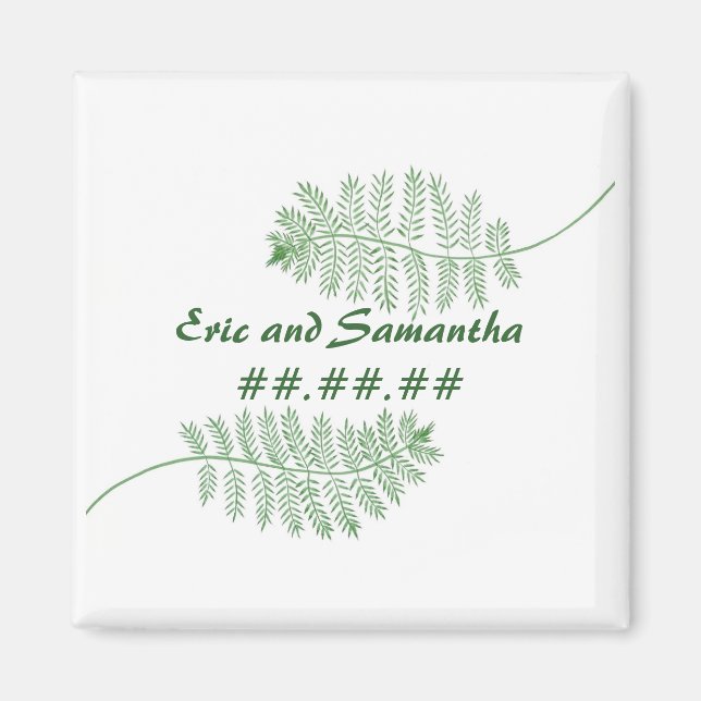 Green Ferns Speichern Sie das Datum der Hochzeitsm Magnet (Vorne)