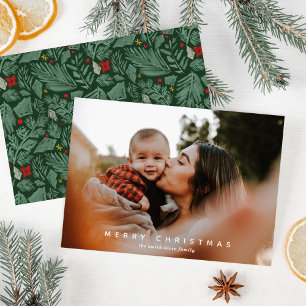 Green Festive Botanic Foto Holiday Card Feiertagskarte