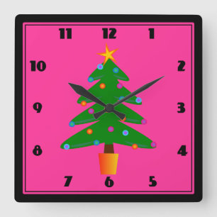 Green Festive Christmas Tree Quadratische Wanduhr