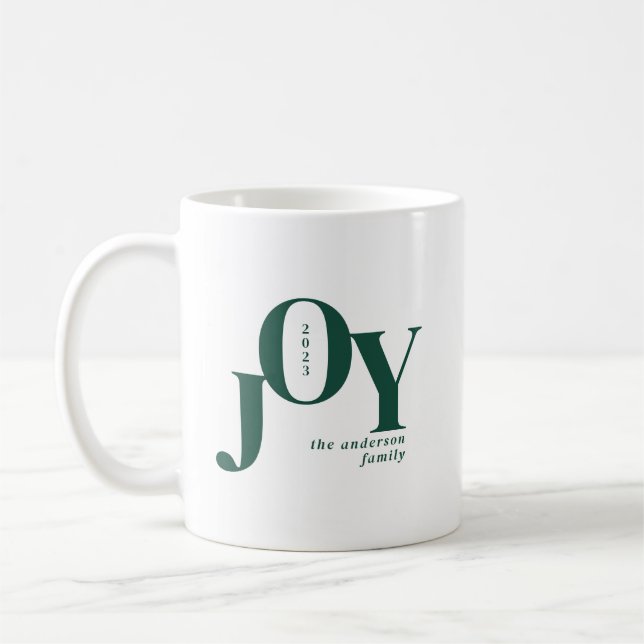 Green Festive Minimalistisch Joy Typografy Holiday Kaffeetasse (Links)