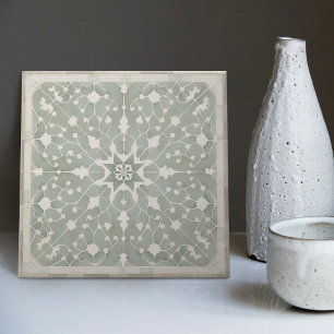 Green Filigree Backsplash Bath Feuerplatz Repro Fliese