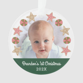 Green First Christmas Baby Foto Gingerbread Boy Ornament