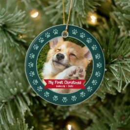 Green First Pet Puppy Foto Paws Custom Keramik Ornament