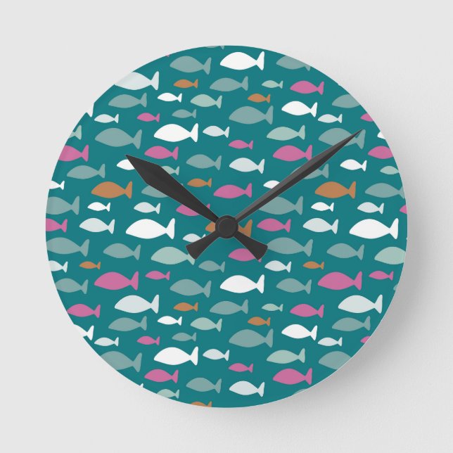 Green Fish Shoal Runde Wanduhr (Vorderseite)