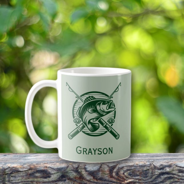 Green Fisherman Pole und Fische Personalisiert Kaffeetasse (Green Fisherman Poles and Fish Personalized Mug)