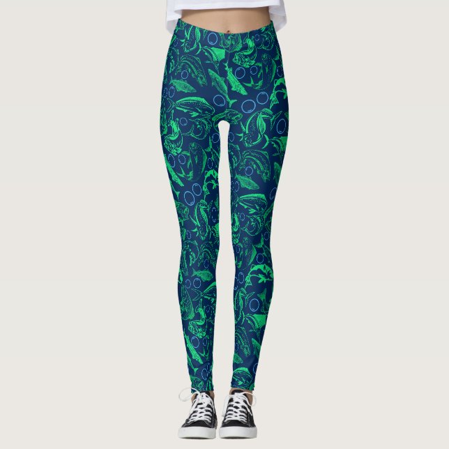 Green Fishing Muster 10.w D Blue BG Leggings (Vorderseite)