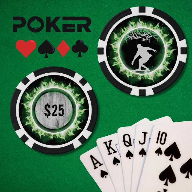 Green Flame Skater Gamer Poker Chip (Green Flame Skater Custom Poker Chip)