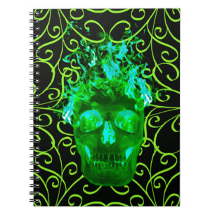Green Flame Skull Spiral Notebook Notizblock