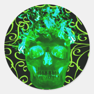 Green Flaming Skull Stickers