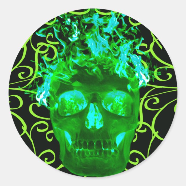 Green Flaming Skull Stickers (Vorderseite)