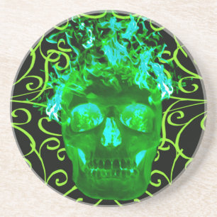 Green Flaming Skull Untersetzer