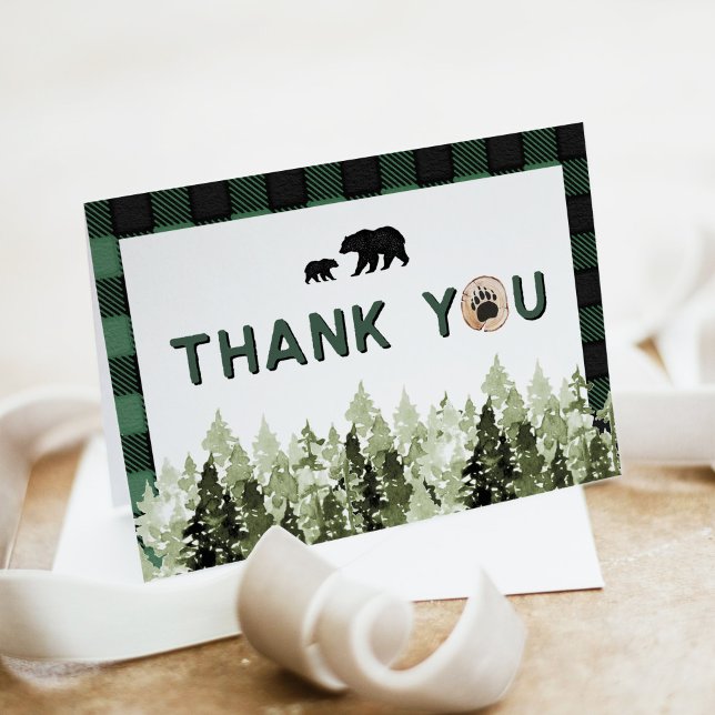 Green Flannel Bear Pine Tree Thank You Card Einladung (Von Creator hochgeladen)