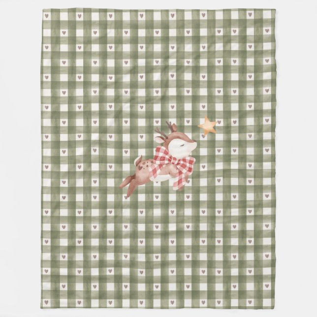 Green Fleece Blanket mit Rentier (Vorderseite)