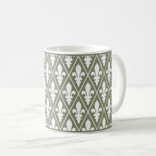 Green Fleur-de-Lys Lattice Coffee Tasse