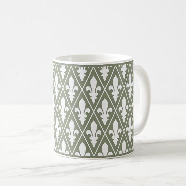 Green Fleur-de-Lys Lattice Coffee Tasse (VorderseiteRechts)