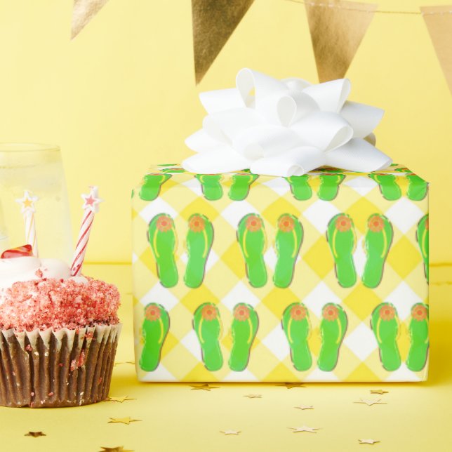 Green Flip Flops auf Gingham Geschenkpapier (Geburtstagsparty)