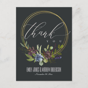 GREEN FLORA FOLIAGE BLACK WREATH WEDH DANKE POSTKARTE