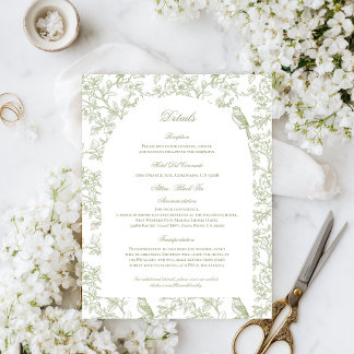 Green Floral and Bird Toile Enclosure Cards Begleitkarte
