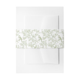 Green Floral and Birds Toile Invitation Belly Band