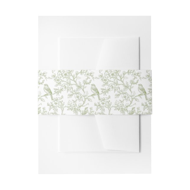 Green Floral and Birds Toile Invitation Belly Band (Vorderseite Beispiel)