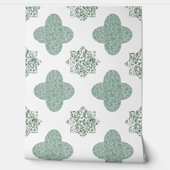 Green Floral Arabesque Wallpaper Tapete (Abrollen)