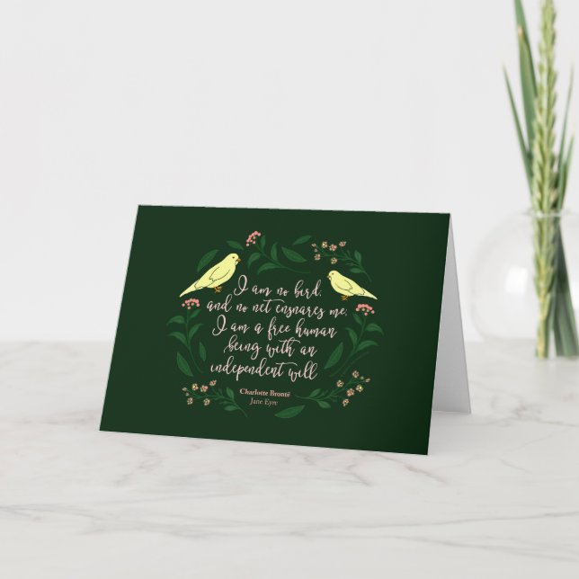 Green Floral Bird Charlotte Bronte Jane Eyre Zitat Karte (Vorderseite)