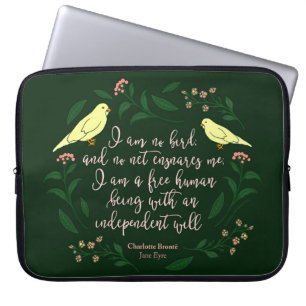 Green Floral Bird Charlotte Bronte Jane Eyre Zitat Laptopschutzhülle