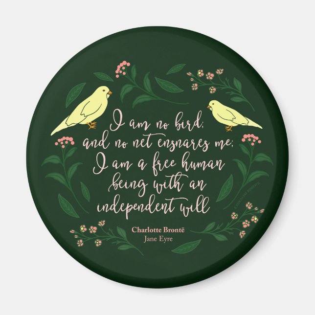 Green Floral Bird Charlotte Bronte Jane Eyre Zitat Magnet (Vorne)