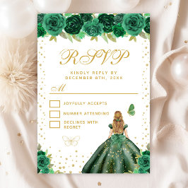 Green Floral Blonde Hair Princess 16 . Geburtstag RSVP Karte