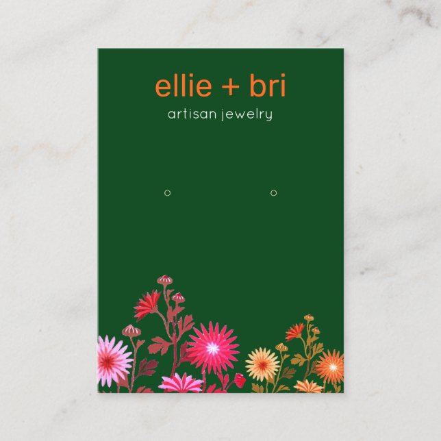 Green Floral Boho Earring Juwelier Display Visitenkarte (Vorderseite)