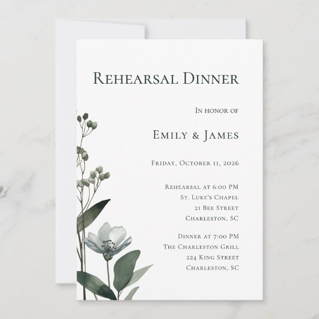 Green Floral Botanical Wedding Einladung (Vorderseite)