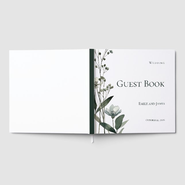 Green Floral Botanical Wedding Gästebuch (Voll)