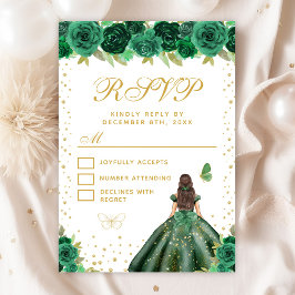 Green Floral Brünett Hair Princess 16 . Geburtstag RSVP Karte