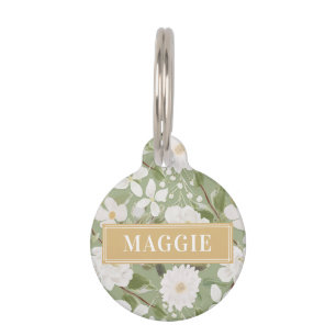 Green Floral Custom Dose Round Pet ID Tag Haustiermarke