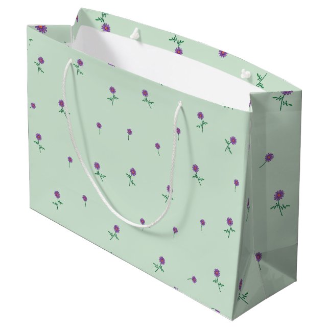 Green Floral Ditsy Große Geschenktüte (Rückseite Schrägansicht)