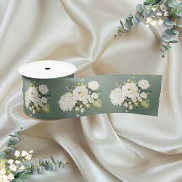 Green Floral Elegant Satin Ribbon Satinband