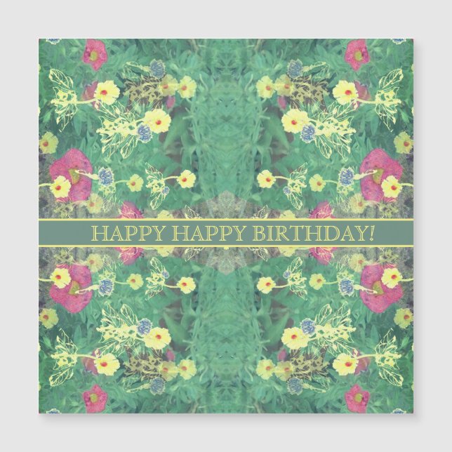 Green Floral "Glücklich zum Geburtstag!" Magnetkar Magnetkarte (Vorderseite)