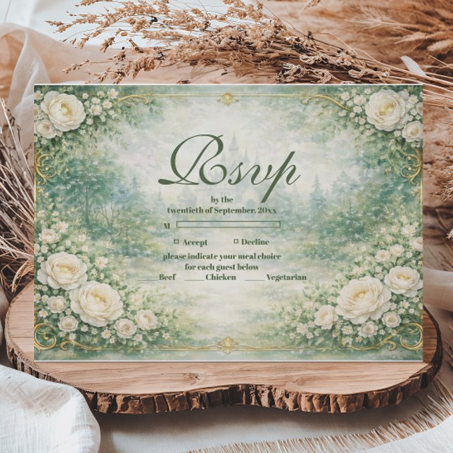 Green Floral Gold Garden Quinceañera RSVP Karte (Von Creator hochgeladen)