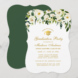 Green Floral Gold Graduation Party Einladung G