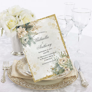Green Floral Gold Wedding Einladung