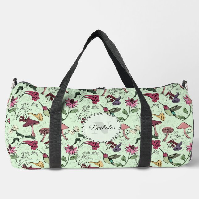 Green Floral Hummingbird Nature Sports Fitness Bag Duffle Bag (Vorderseite)
