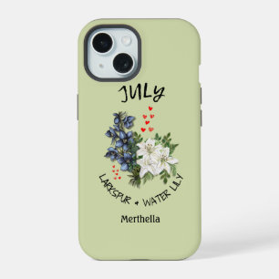 Green Floral JULI Geburtsmonat Blume Individuelle iPhone 15 Hülle