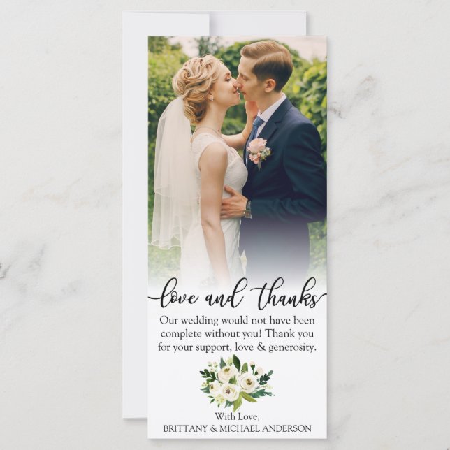Green Floral Liebe and Danke Wedding Card Karte (Vorderseite)
