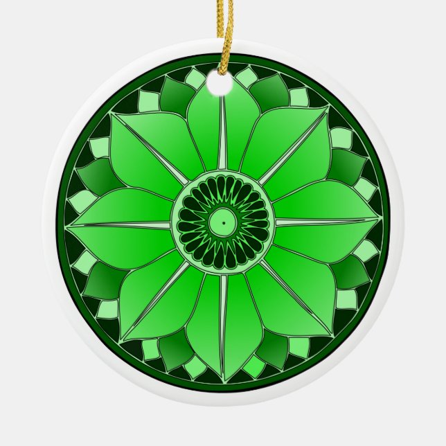 Green Floral Lotus New Age Spiritual Mandala Keramik Ornament (Vorne)