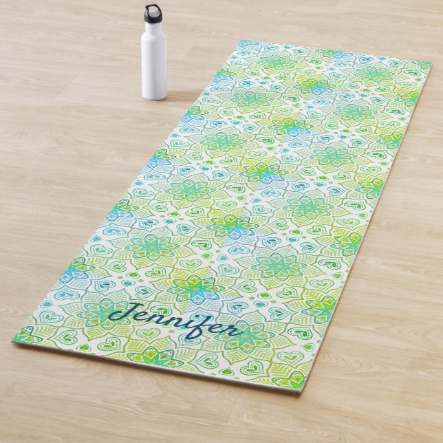 Green Floral Mandala Muster auf weißem Hintergrund Yogamatte (Beispiel)