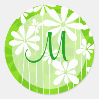 Green Floral Monogram Siegel Runder Aufkleber
